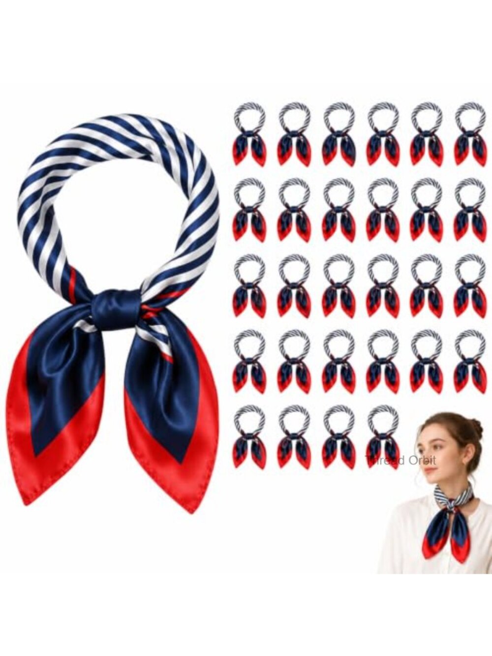 Silk Satin Square Sailor Scarf Flight Attendant Striped Neckerchief for Women